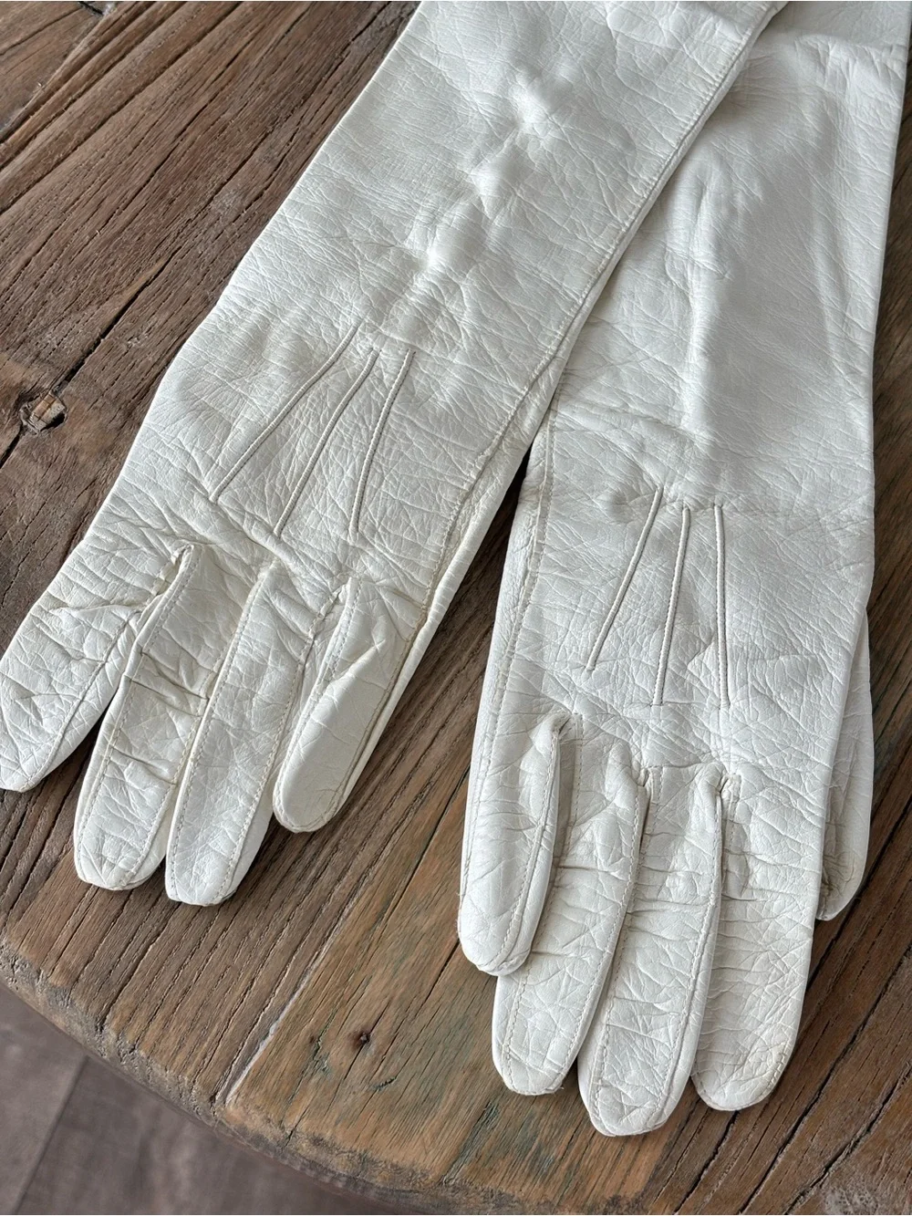Vintage Long Cream Kid Leather Opera Gloves with Pearl Button Detail Size 6 3/4